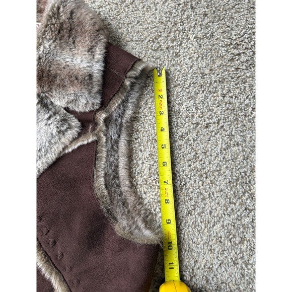 Cottagecore Y2K Shearling Style Waistcoat brown boho babe Suede Faux Vest sz L - Picture 9 of 12